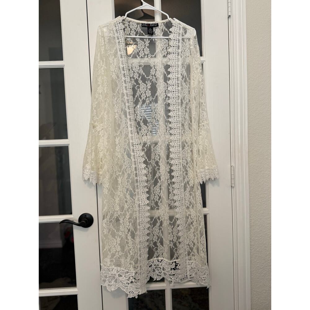 Polly & Esther Cream Lace Floral Cardigan/Cover Up size medium